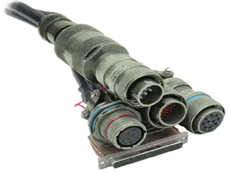 Circular industrial connectors on a cable harness